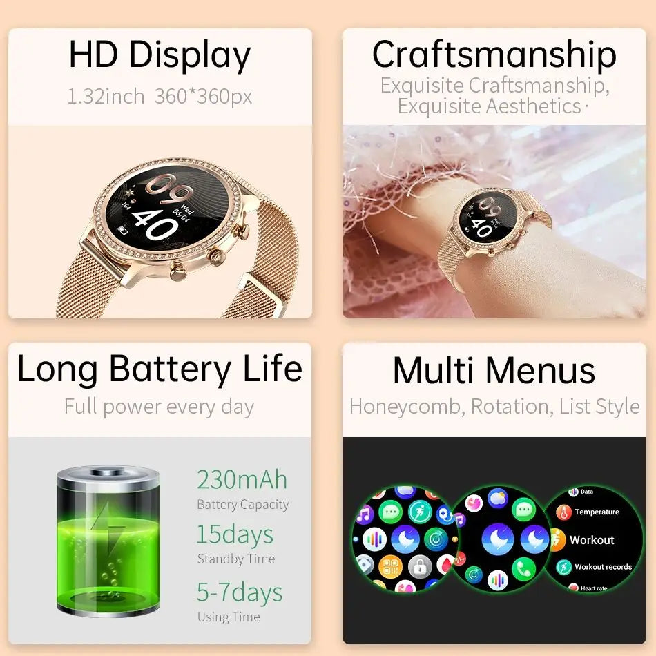 Fashion Luxury Smart Watch Women Bluetooth Call Blood Pressure DIY Custom Sport Fitness Waterproof Smart Watches for Women Gift