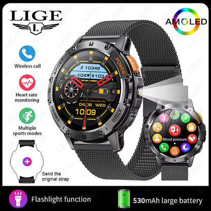 466*466 HD Screen Smart Watch Bluetooth Call Outdoor Sports Men Smartwatch with Flashlight Heart Rate Monitor Remote Camera