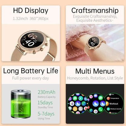 Fashion Luxury Smart Watch Women Bluetooth Call Blood Pressure DIY Custom Sport Fitness Waterproof Smart Watches for Women Gift